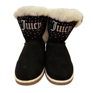 Juicy Couture ~ Girls Fur lined Black Suede booties with bling/sparkle ~ size 4